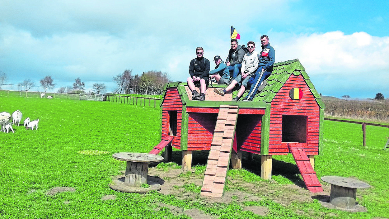 Students from Belgium with their completed goat mountain at Cantraybridge College.
