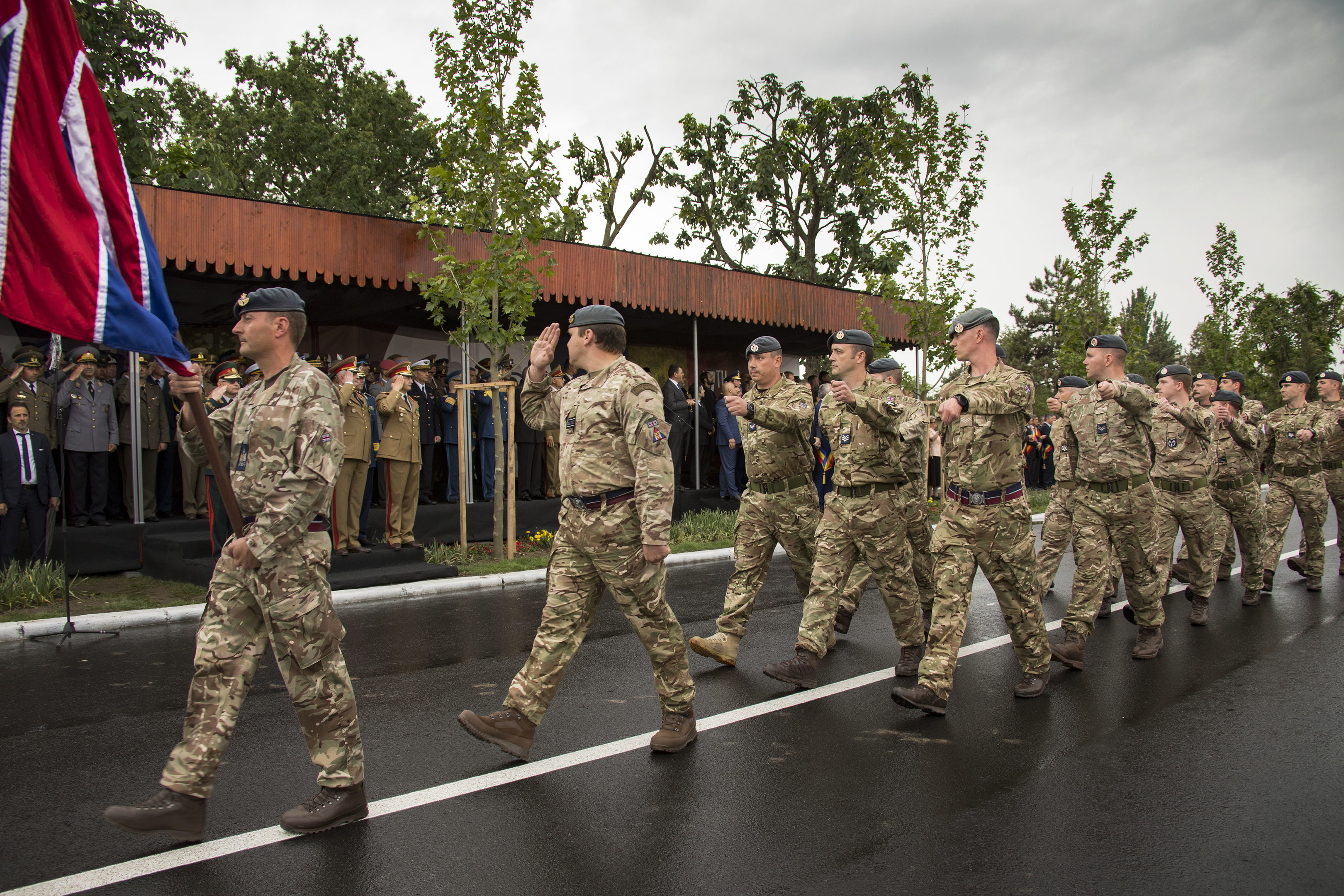 Members of 135 Expeditionary Air Wing, Royal Air Force on parade at Heroes Day, Buzău.