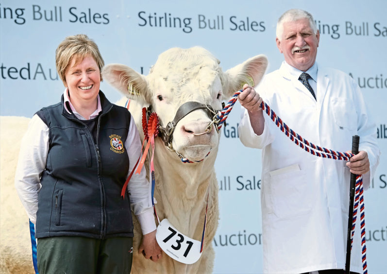 Father and daughter duo Jim and Alison Muirhead of Firhills Farm, near Abroath, with their Charolais champion, Firhills Majestic