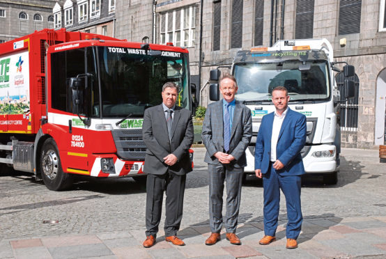 L to R - Neil Sharp, managing director of EIS Waste Services Limited, Geoff Cooper, Aberdeen Inspired city centre manager, and Grant Keenan, managing director of Keenan Recycling Limited
