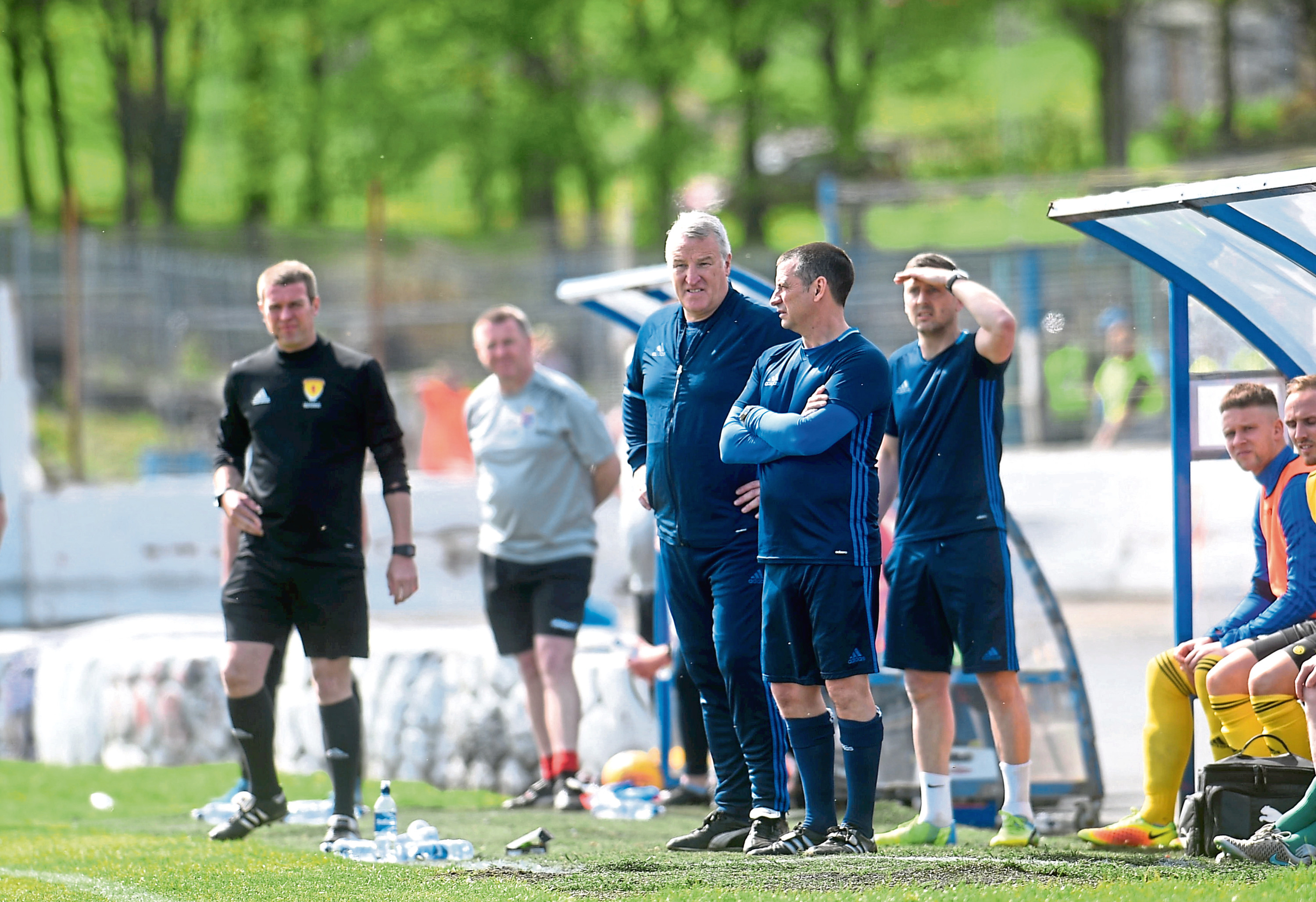 Pictured is Cove manager John Sheran in the dugout on Saturday's match. Picture by Darrell Benns