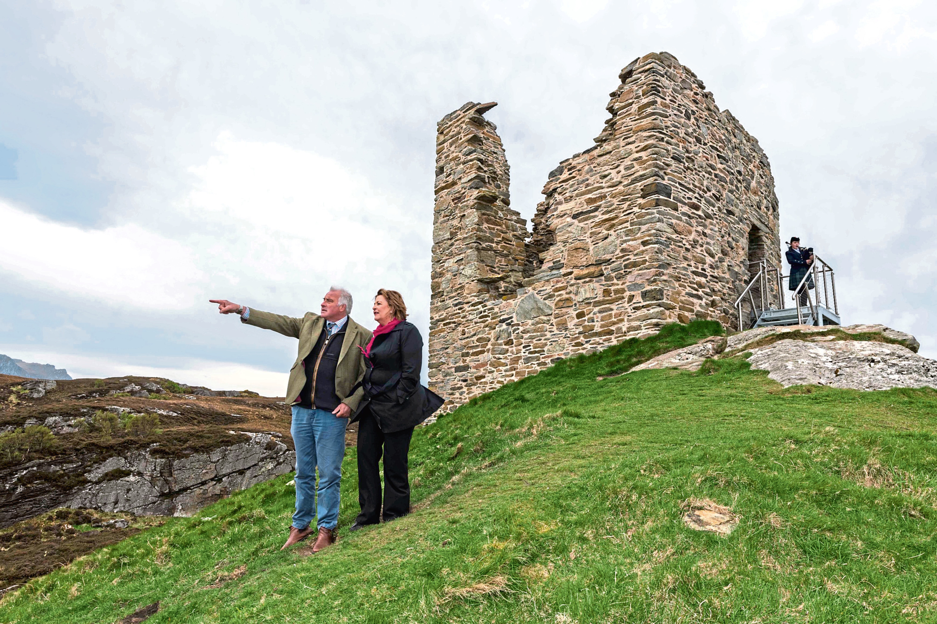 Wildland Ltd chief executive, Tim Kirkwood, with Fiona Hyslop, Cabinet Secretary for Culture, Tourism and External Affairs, Fiona Hyslop, at Castle Varrich, in Sutherland.