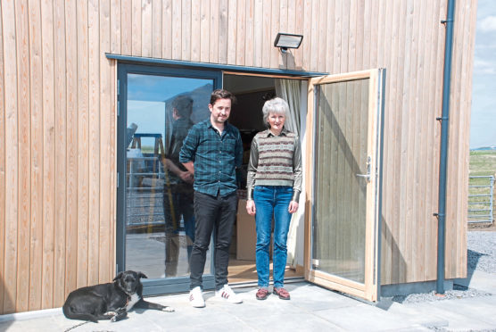 Beatrix Wood Stephen Mulholland and Nipper the dog outside the studio