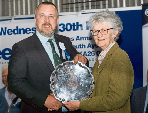 John Fyall presents Maimie Paterson with the Silver Salver