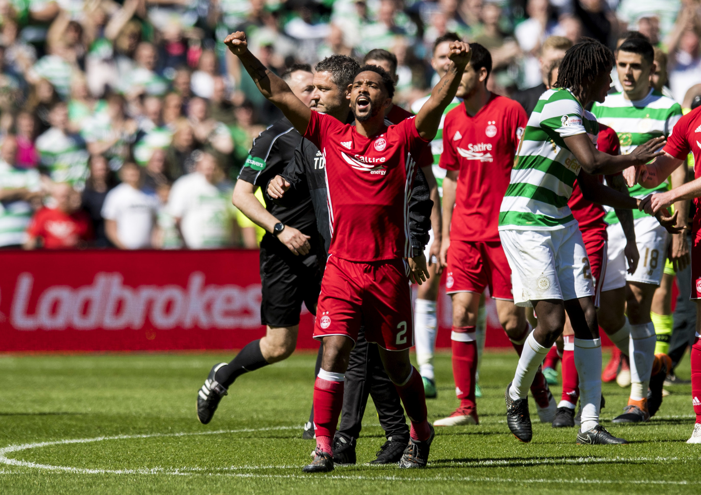 Shay Logan was sent off after the final whistle against Celtic.