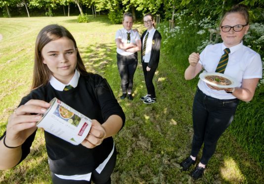 Milne’s High School, students were tasked to create recipes for Baxters. Pictured: Freya Hughson 14, Emma Morrison 14, Dionne Campbell 13 and Megan Keddie 14.