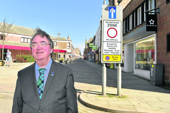 Councillor Stephen Calder at Drummers Corner in Peterhead where efforts to enforce the pedestrian zone will be stepped up.