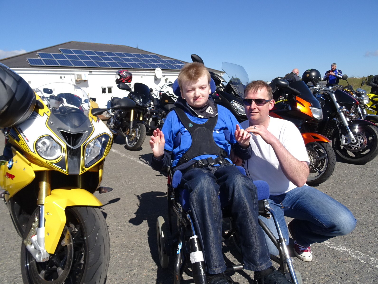 Calum and dad Andy were overwhelmed by the turnout of bikes and bikers at Englebret Filling Station