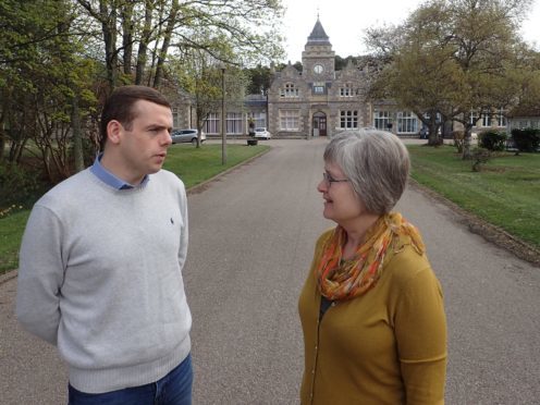 Moray MP Douglas Ross and Forres councillor Claire Feaver outside Leanchoil Hospital.