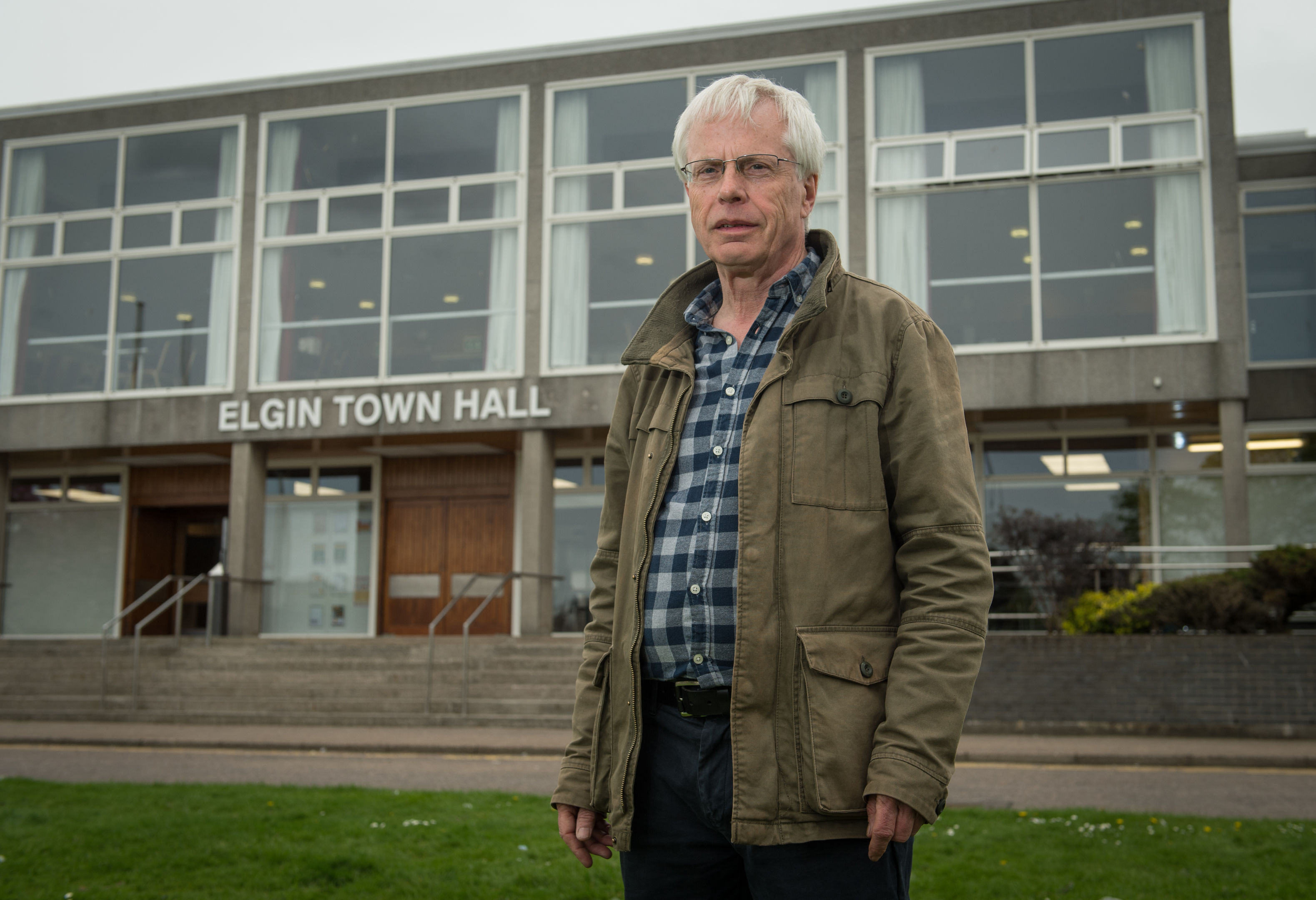 Mike Devenney, chairman of the Elgin Town Hall for the community working group, outside Elgin Town Hall