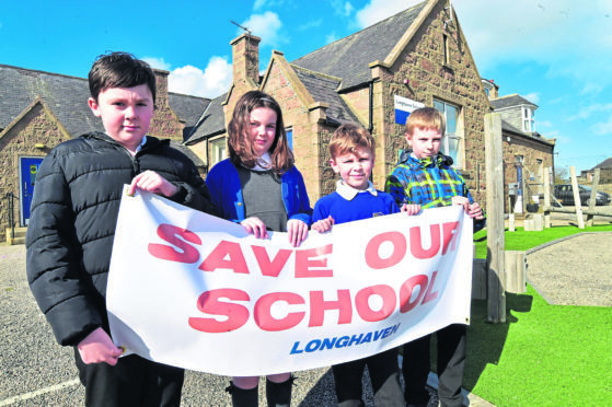 Longhaven Primary Pupils (L to R) Aaron Thomson, Alex Stewart, Charlie Campbell-Groat and Jack Logan start a campaign to save their school from closure.