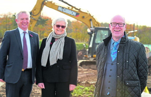 The site of Stewart Milne, new Hillcrest housing at Countesswells, Aberdeen. In the picture are from left: Glenn Allison, CEO Stewart Milne and Hillcrest, Val Howard, chair of Hillcrest and Kevin Stewart, housing minister.