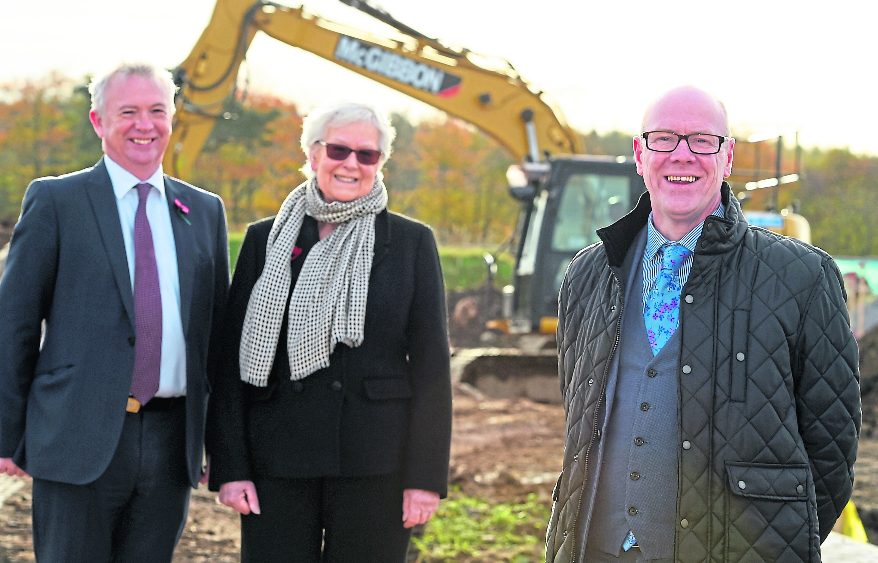 The site of Stewart Milne, new Hillcrest housing at Countesswells, Aberdeen. In the picture are from left: Glenn Allison, CEO Stewart Milne and Hillcrest, Val Howard, chair of Hillcrest and Kevin Stewart, housing minister.