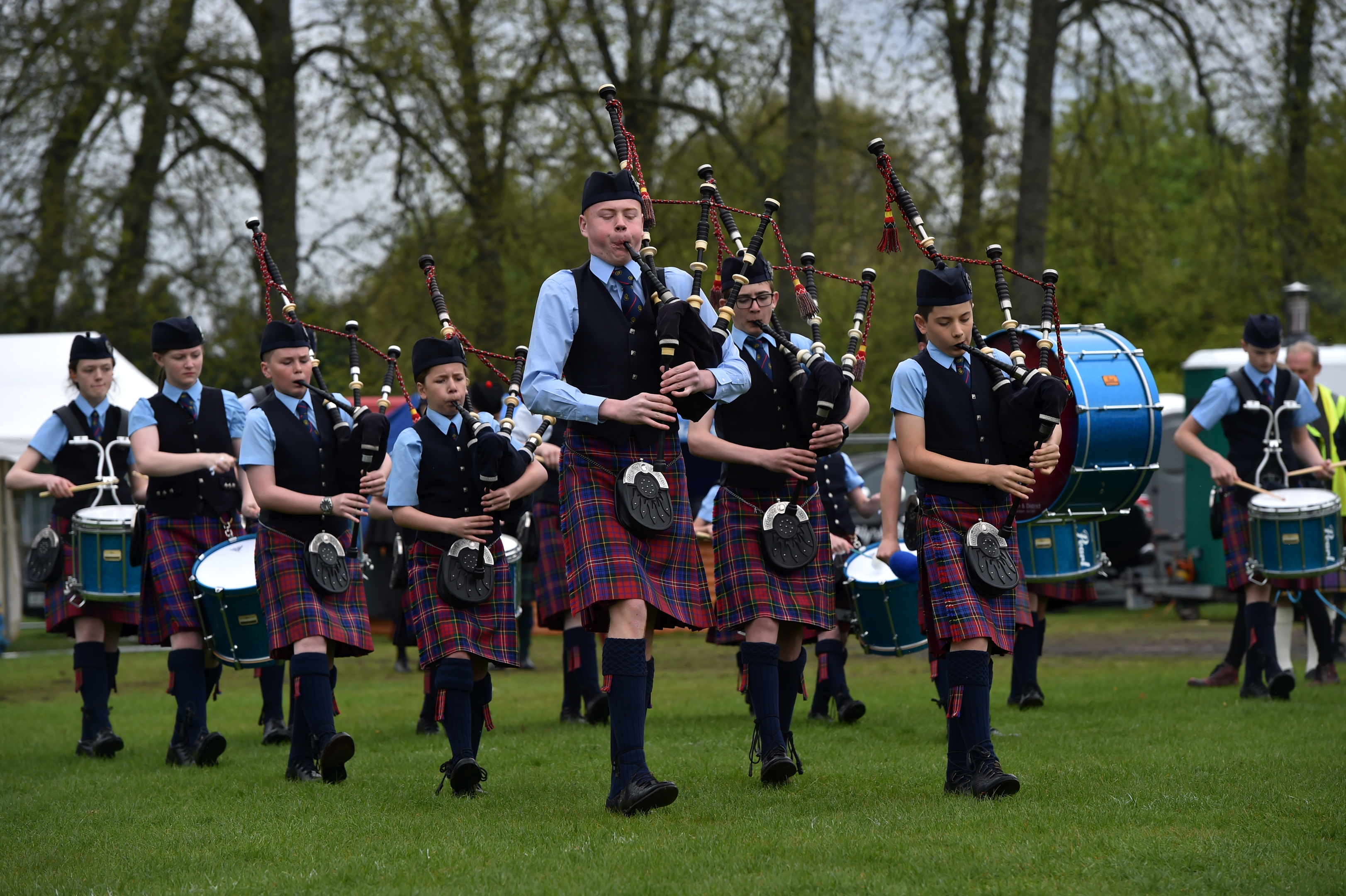 Bucksburn and District Junior Pipe Band play the North of Scotland Pipe Band Championship 2018 at King George V Park, Banchory