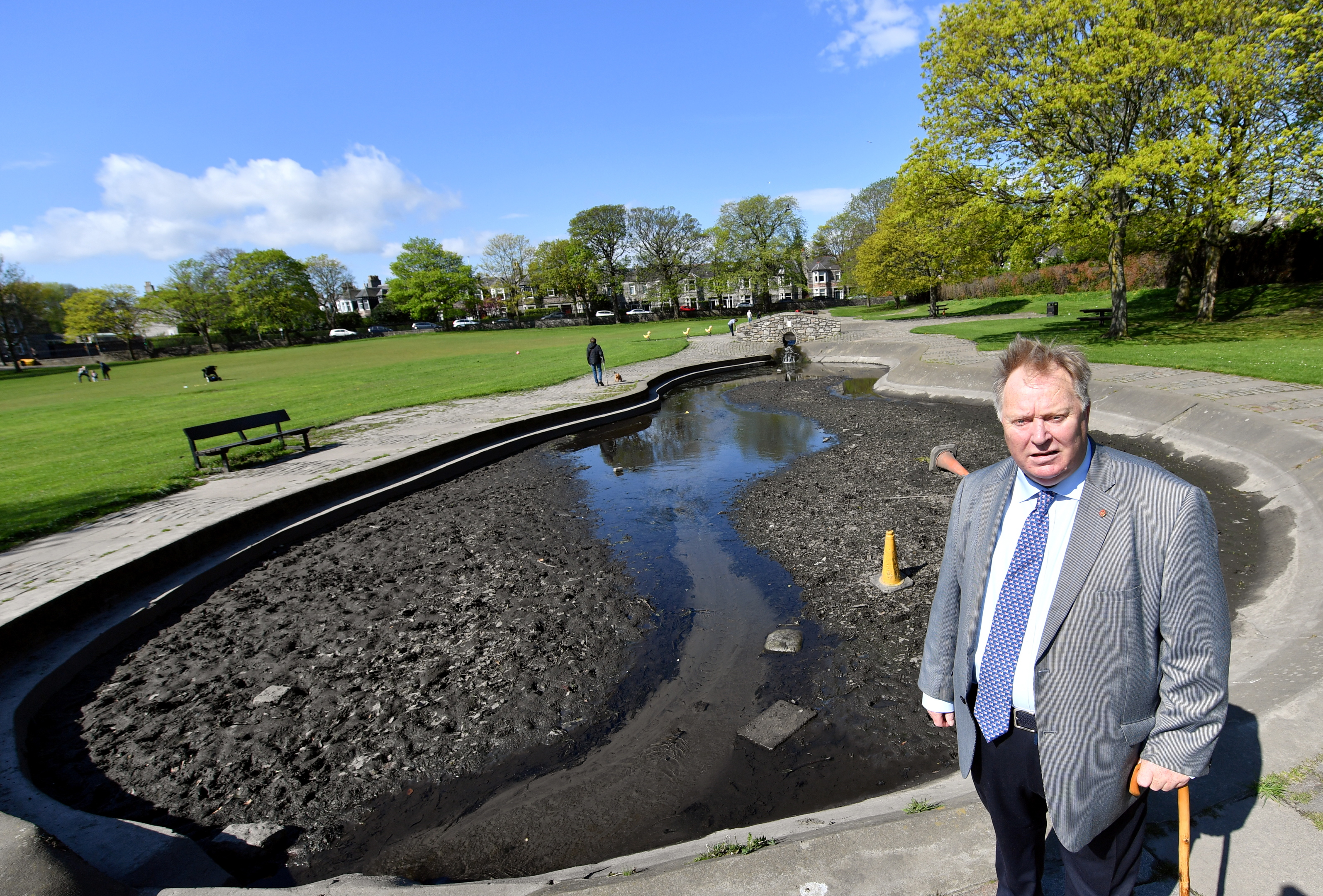 Councillor Bill Cormie at the ponds at Westburn Park, which have been neglected.