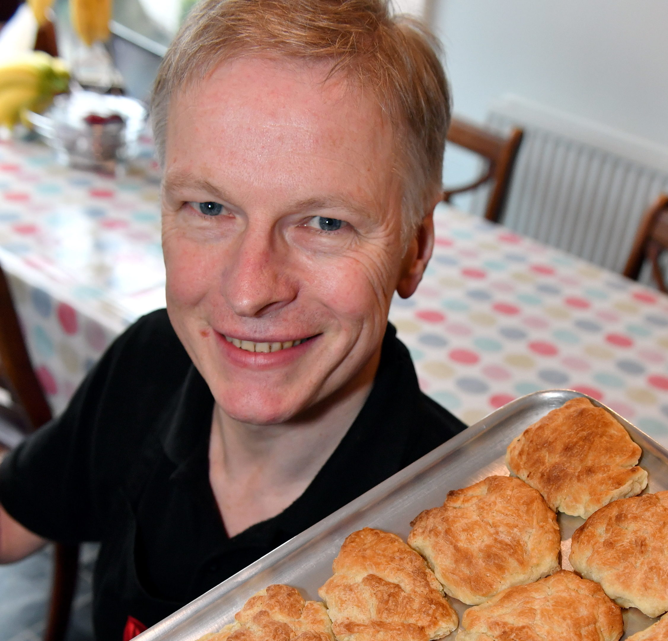 Judge Martin Gillespie with a tray of butteries