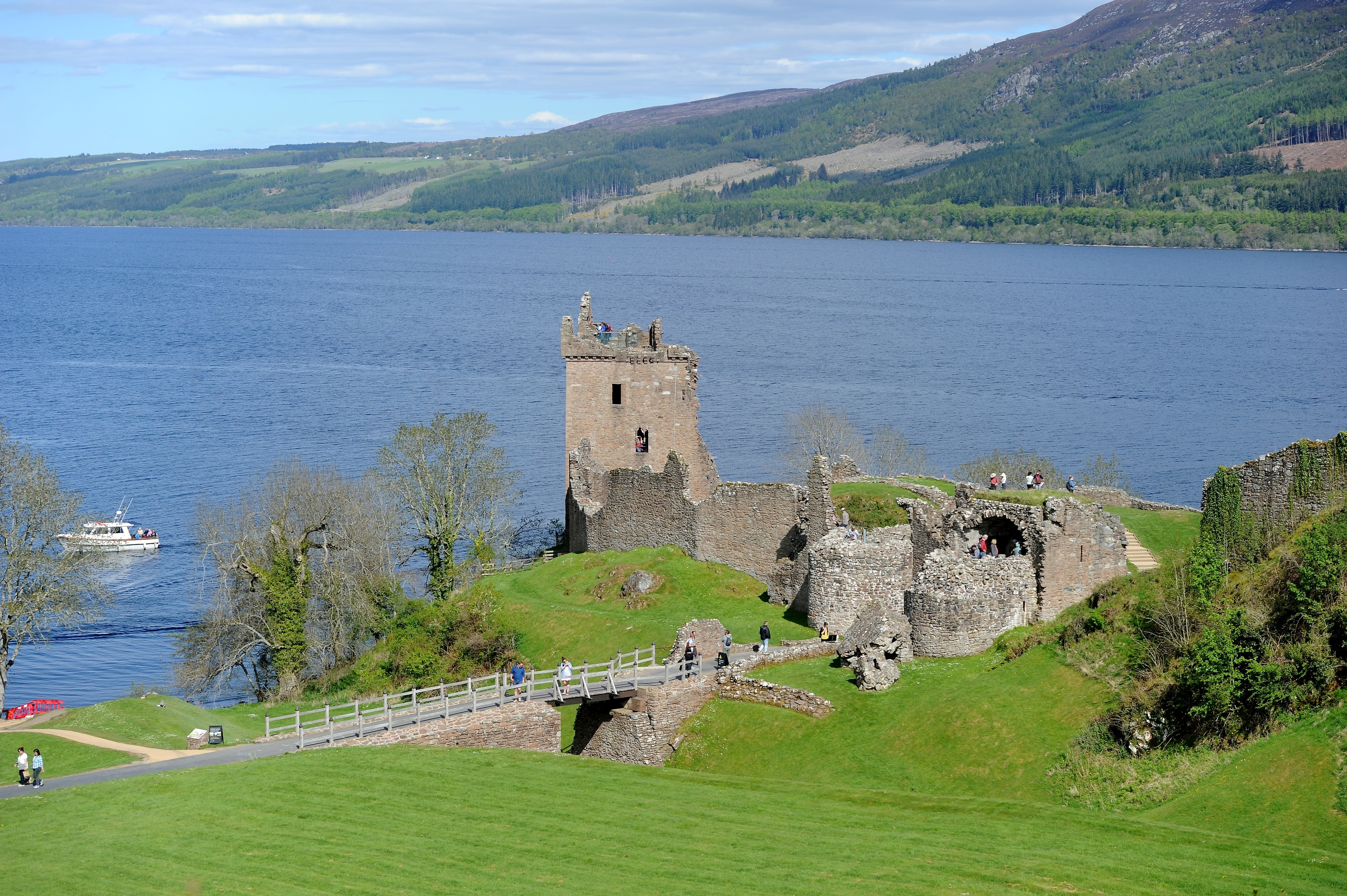 Urquhart Castle on the shore of Loch Ness.
