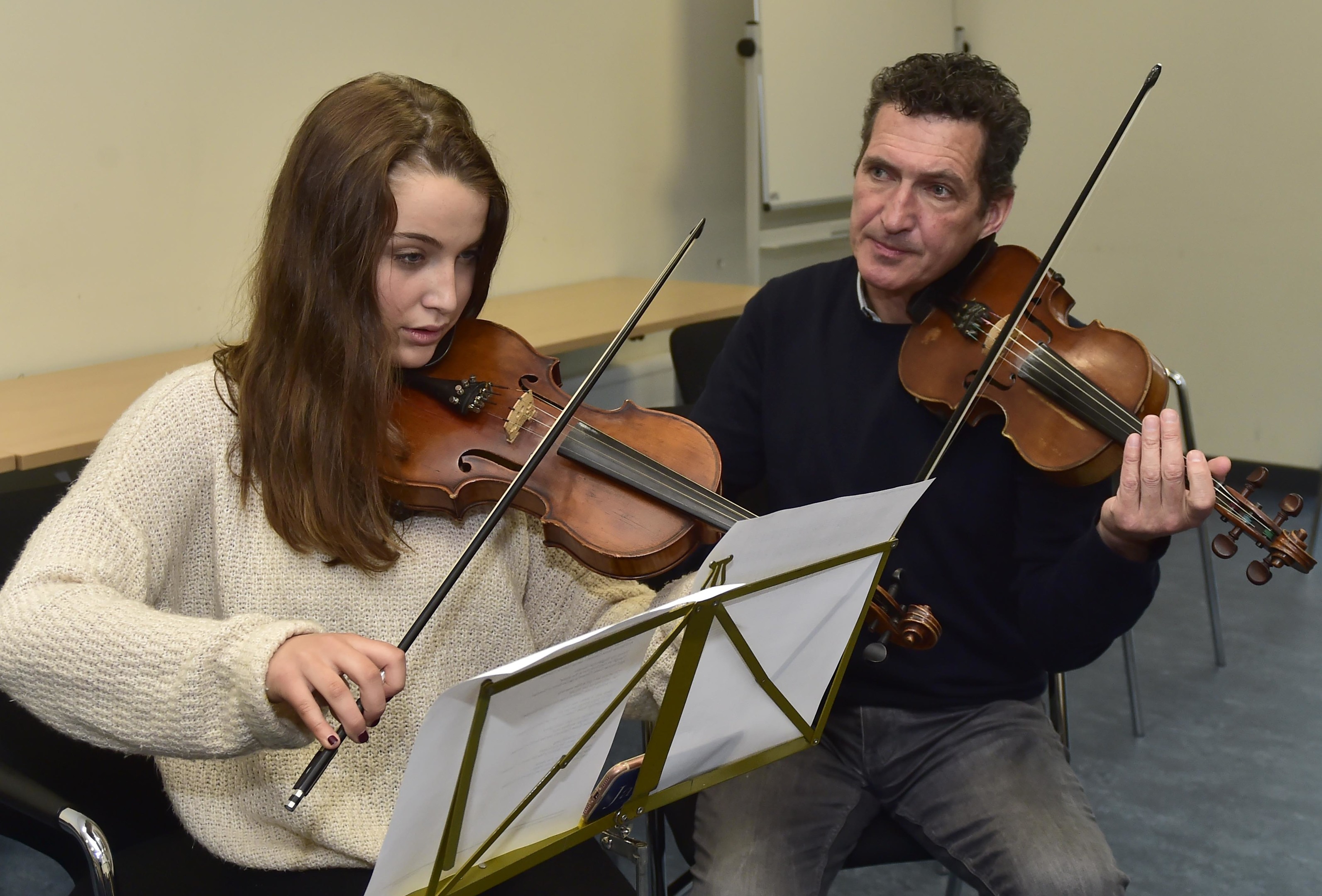 Ellie Wakerell receives instruction from guest tutor Charlie McKerron at the Fraserburgh event