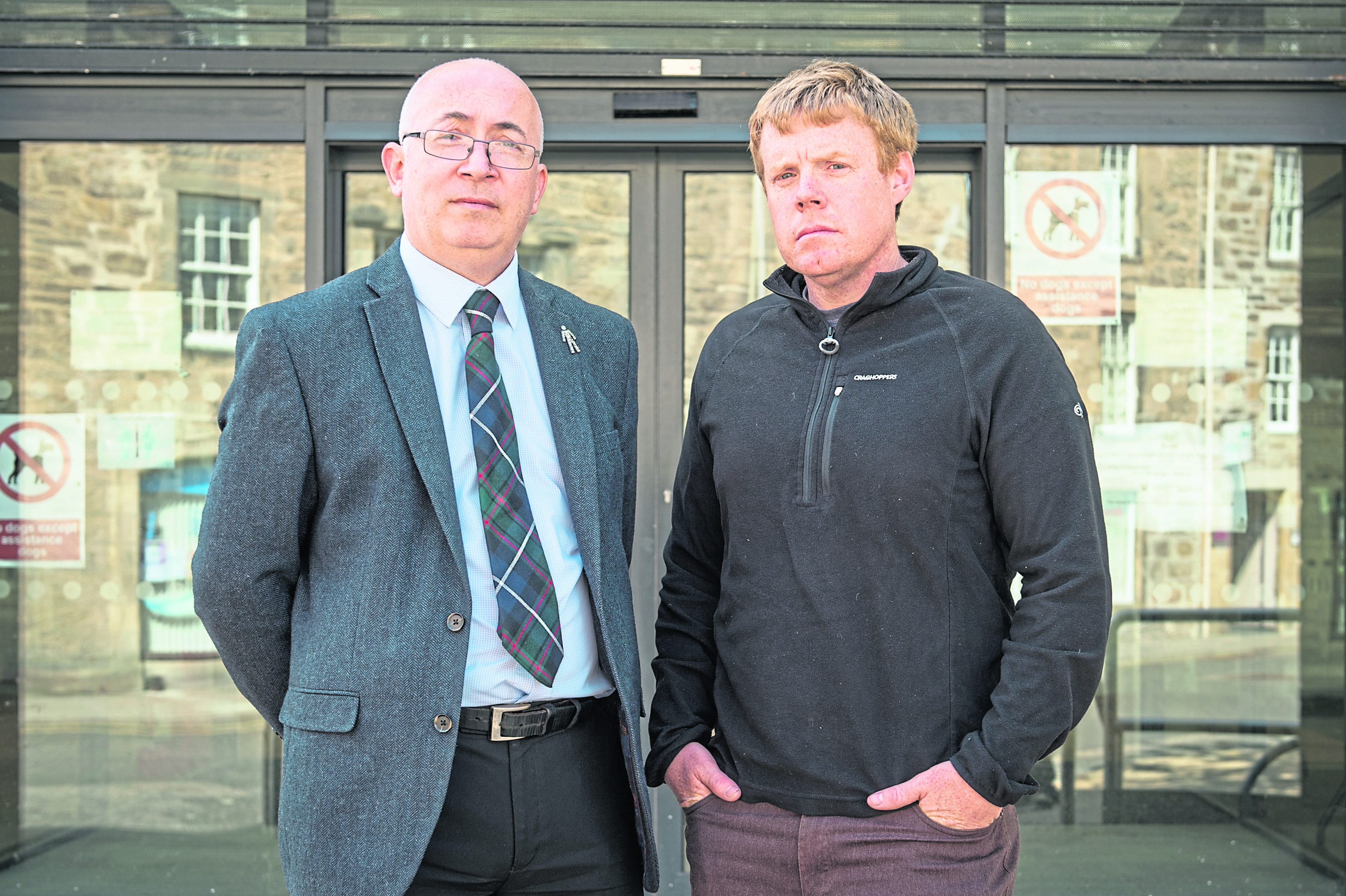 Marc Macrae and Tim Eagle pictured outside the offices of Moray Council
