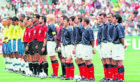 Craig Brown’s Scotland team lines up to take on the might of Brazil in the 1998 World Cup’s opening match, watched by an estimated one billion people around the globe