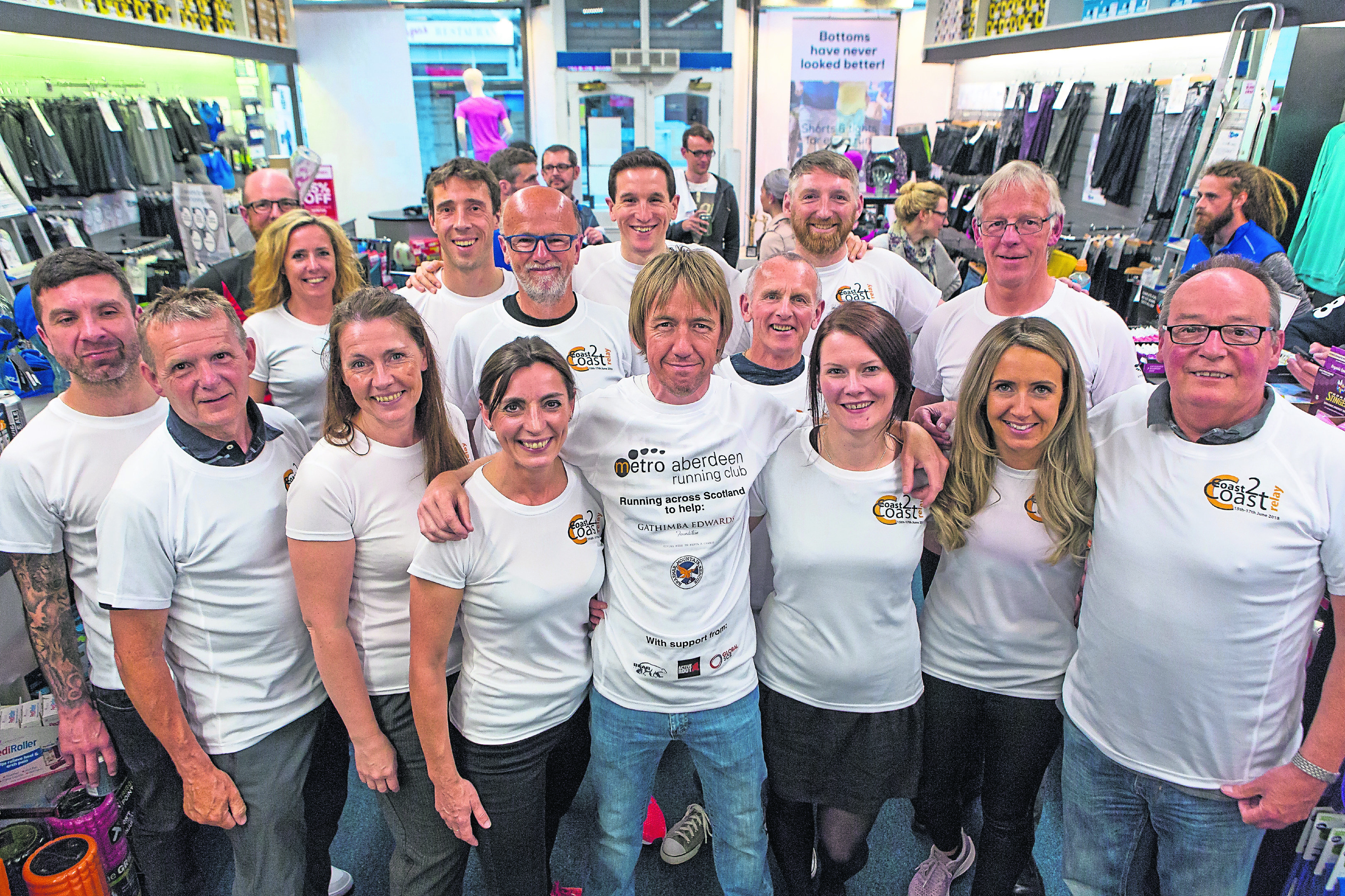 Metro Aberdeen Running Club members launch their Coast to Coast charity event at Run4It Aberdeen, which will raise funds for the Gathimba Edwards Foundation and Braemar Mountain Rescue