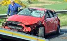 RTA Road Traffic Accident at Toll of Burness involving a red Ford Focus, Red Astra and a lorry.
Picture by COLIN RENNIE  May 25, 2018.