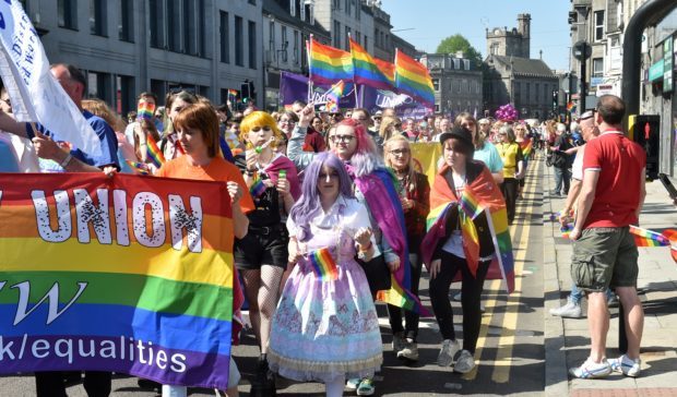 Grampian Pride marched down Union Street in Aberdeen.
Picture by Colin Rennie