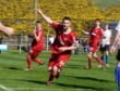Graeme Watt celebrates his goal for Deveronvale FC against Nairn County FC at Princess Royal park, Banff.