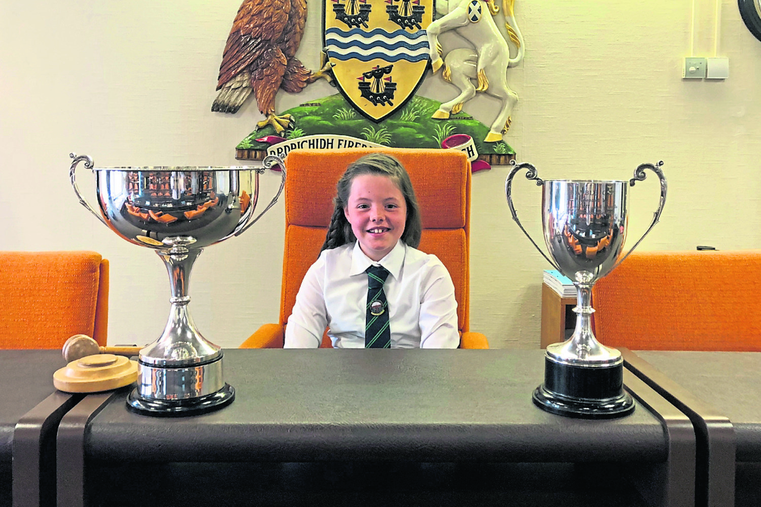 Sarah MacBain, of Breasclete School, was presented with the Comhairle Trophy for best performance at the Mòd Ionadail Leòdhais concert.