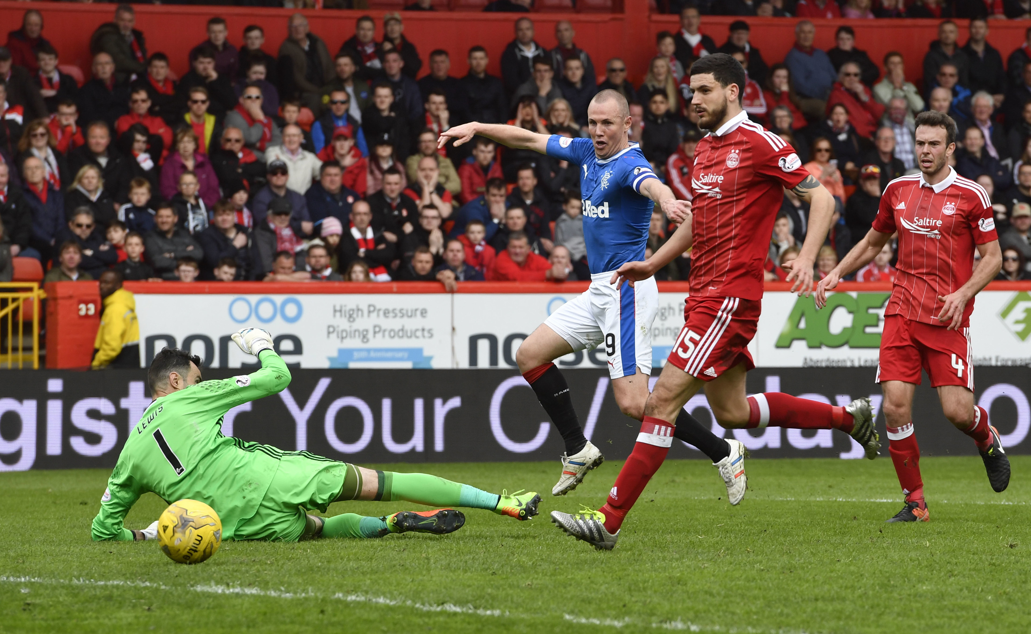 Kenny Miller, pictured scoring at Pittodrie in December, has been linked with a move to Aberdeen.