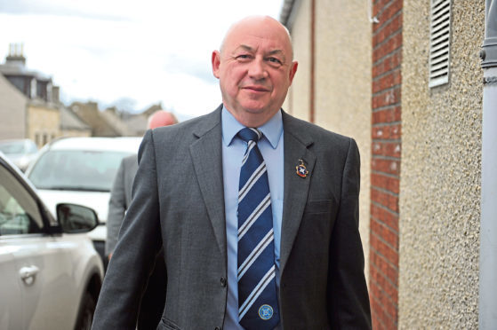 Highland League Management Committee Meeting at Lossiemouth FC Social Club.  Dennis Bridgeford, Highland League President, arriving.

Picture by Gordon Lennox 20/04/2017