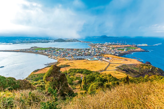 View from Seongsan Ilchulbong moutain in Jeju Island, South Korea.