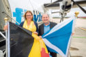 Aberdeen International Airport chief executive Carol Benzie with VLM chief information officer John Hughes, launching the Aberdeen to Antwerp route in June.