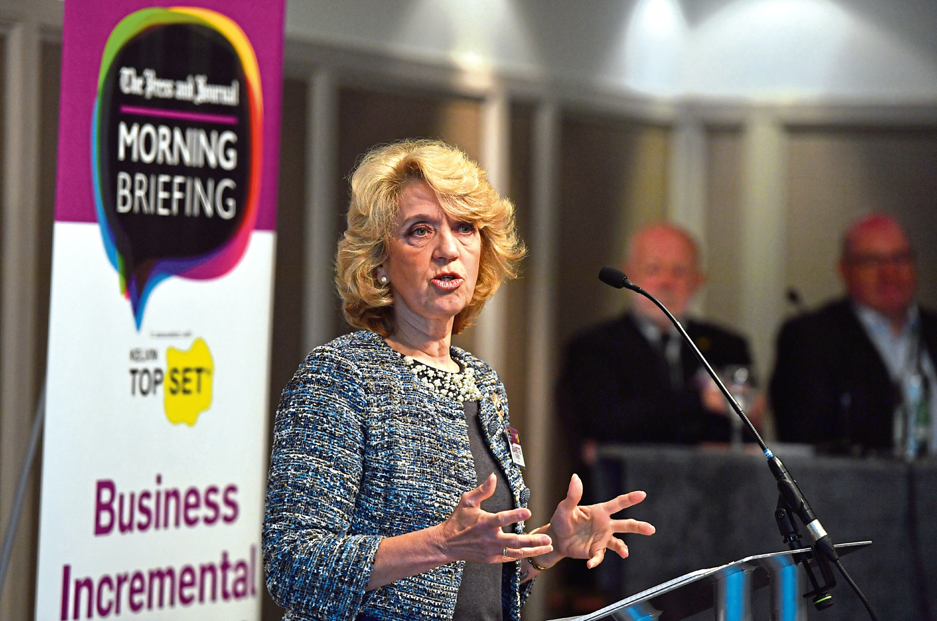 Press and Journal Morning Briefing (business breakfast) at the Marcliffe Hotel ; 
Pictured - Panellist, Jeanette Forbes, CEO, PCL Group, speaking.      
Picture by Kami Thomson  /