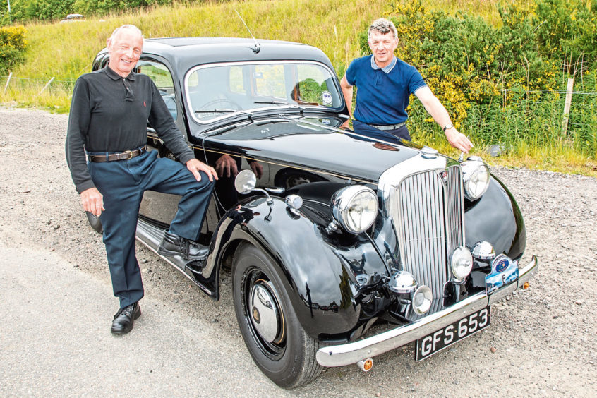 Iain and George Keir from Glass near Huntly in their 1948 Rover 75