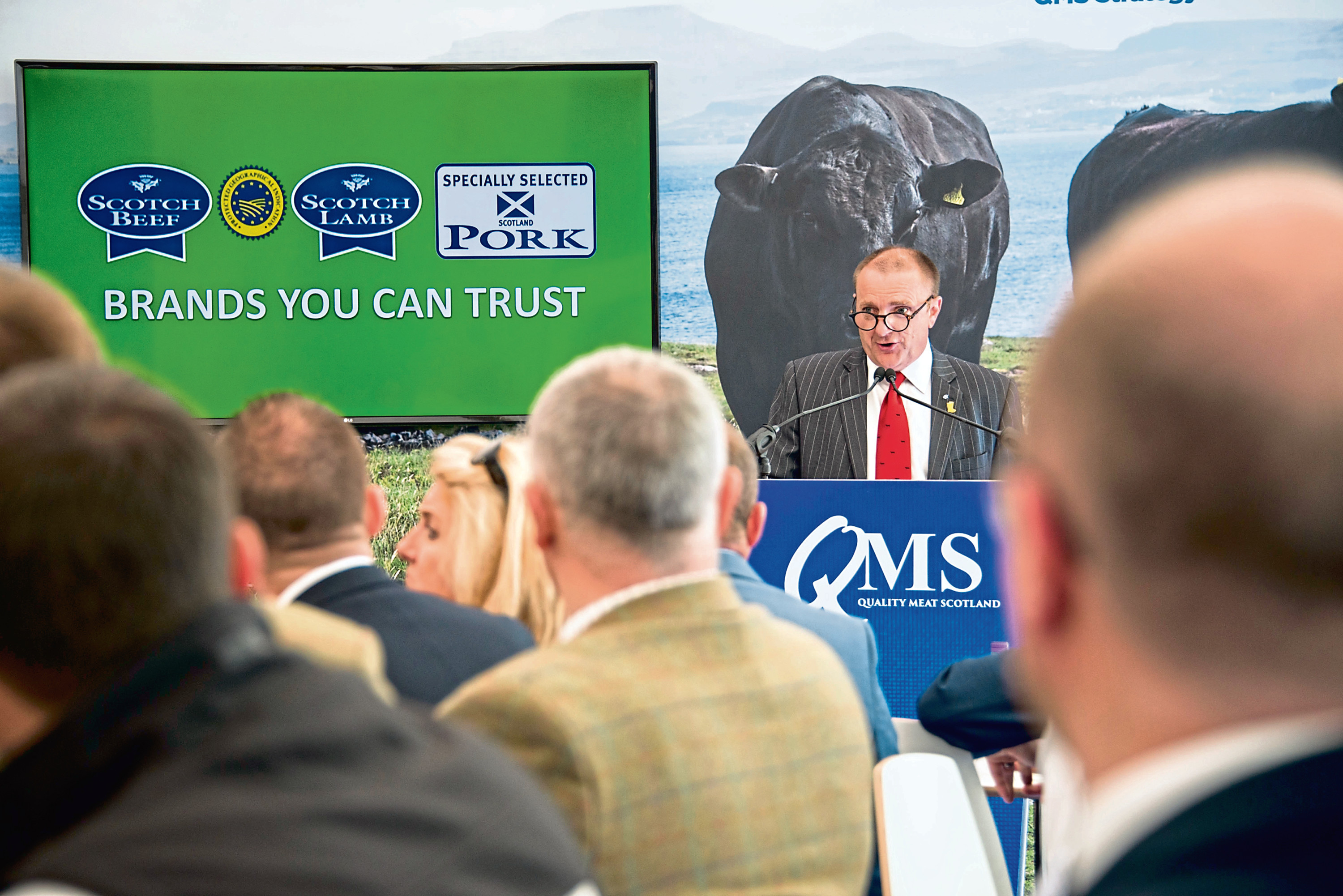 Jim McLaren addressing politicians and farming leaders at the Royal Highland Show