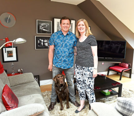 Sarah Guthrie and Albert Petrie with Kai, at Beechgrove Avenue, Aberdeen. 
Picture by Jim Irvine.