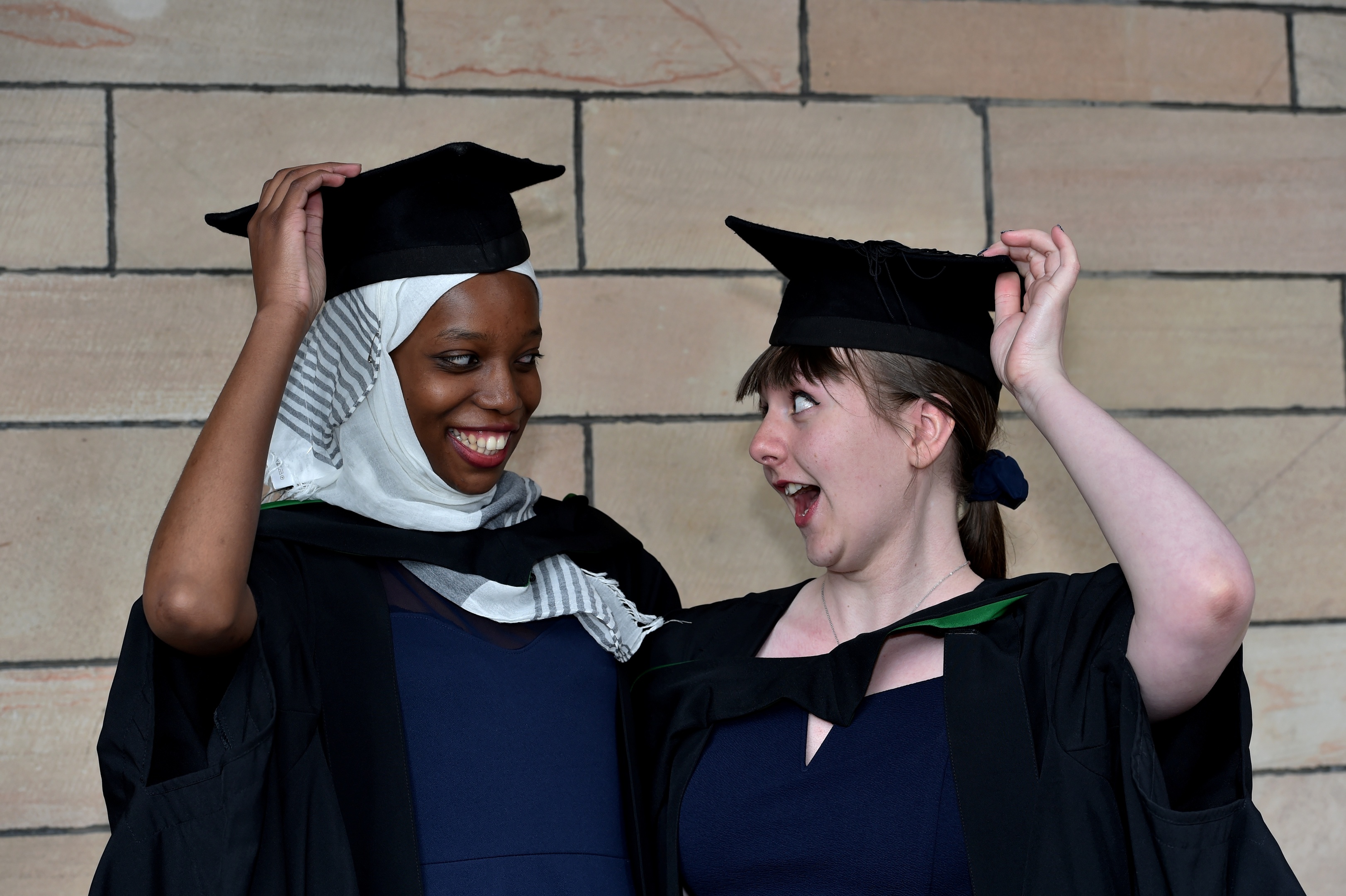Aberdeen University Graduations - Friday morning.
Halimatu Joji and Catherine Milton (Westhill and Aberdeen, respectively), BSc Immunology and Pharmacology (would like to be taken together) | ABDN/ABDNSHIRE 
 Picture by COLIN RENNIE    June 22, 2018.