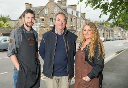 Aberlour business owners Stewart Mackie from S.A. Makie Butchers, Brian Doran from The Gallery in Abelour and Sarah Nairn-Anderson from The Gather'n