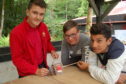 Andrew Milton, carpenter at Dumfries House, with Hazlehead pupils Kieran Hadden (15) and Hadi Hamada (16).