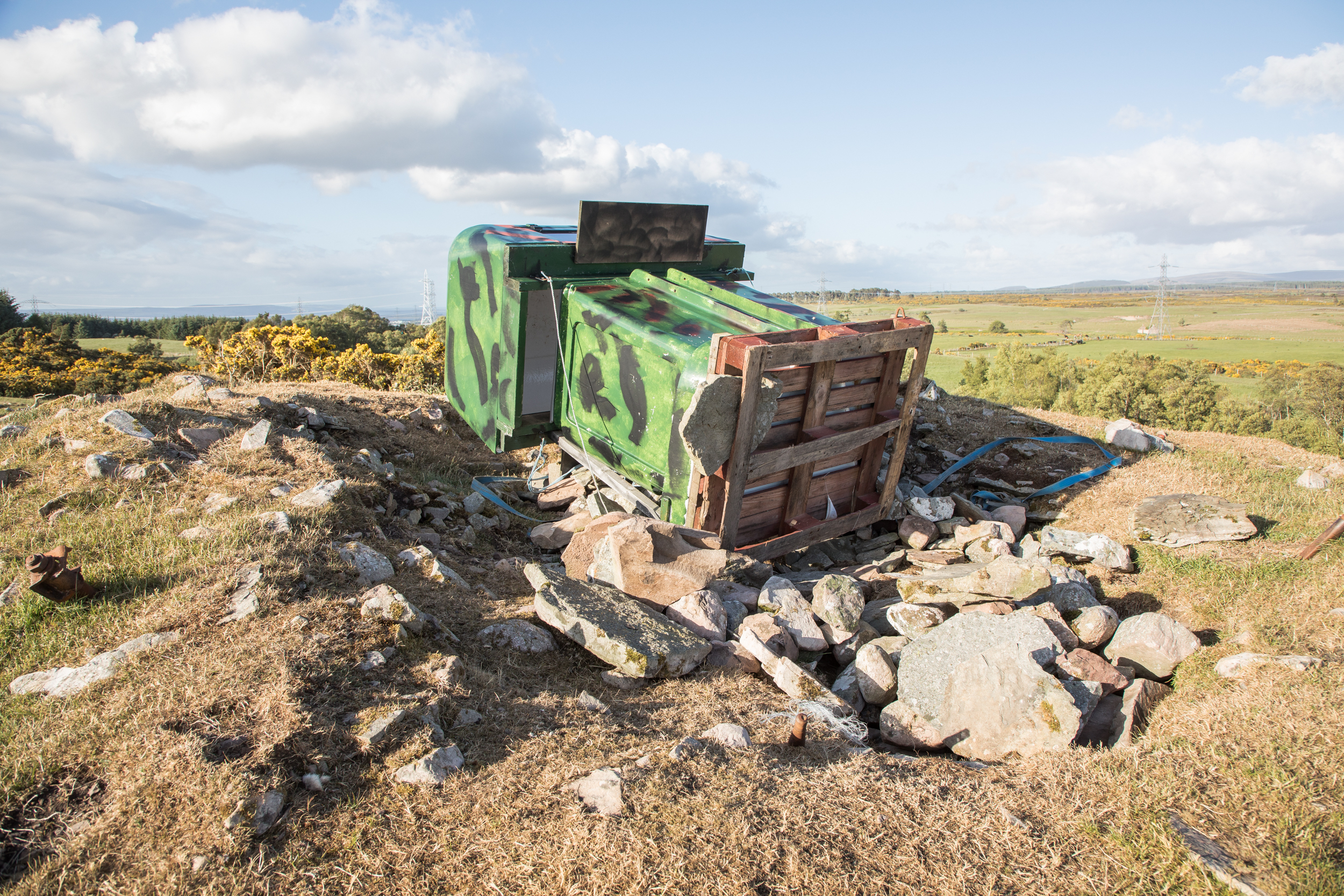 What appears to be a bird watching hide was installed on top of an ancient chambered cairn