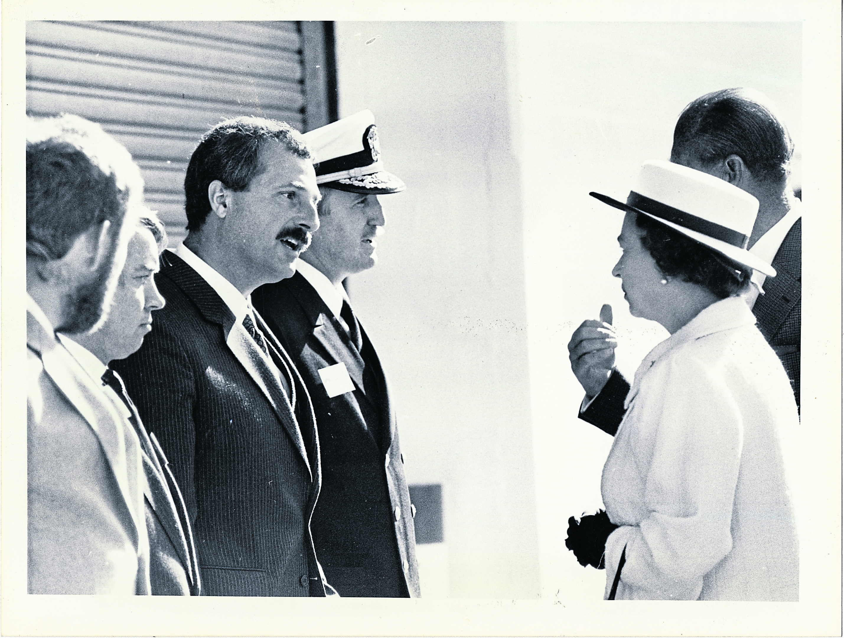 The Queen has a word with four men who had a key role in the Piper Alpha rescue operation, (left to right), Ian Letham, Captain Alistair Letty, Stan MacLeod and Admiral John Redd.