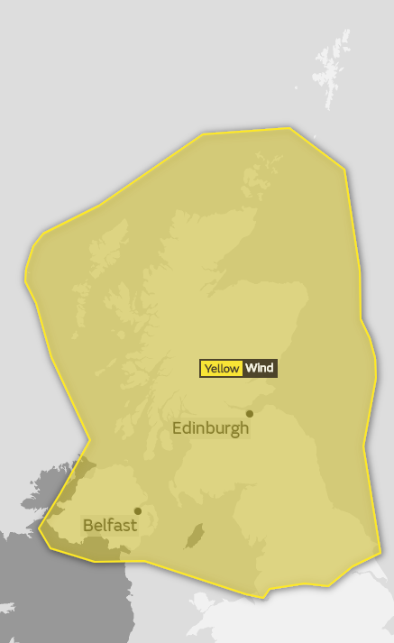 The Met Office has issued a yellow be aware warning