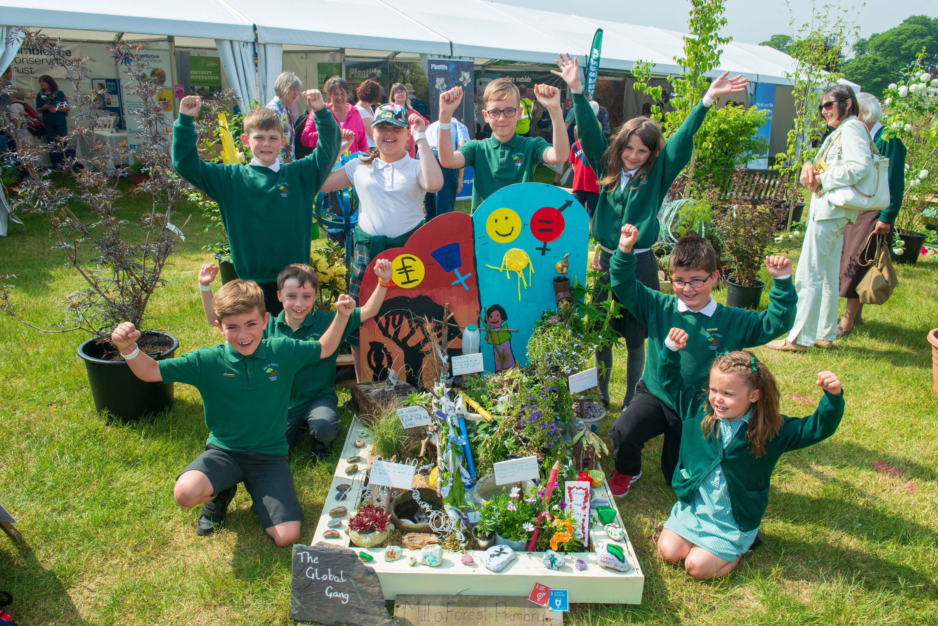 Pupils at Mill O' Forest school in Stonehaven with their winning pocket garden.