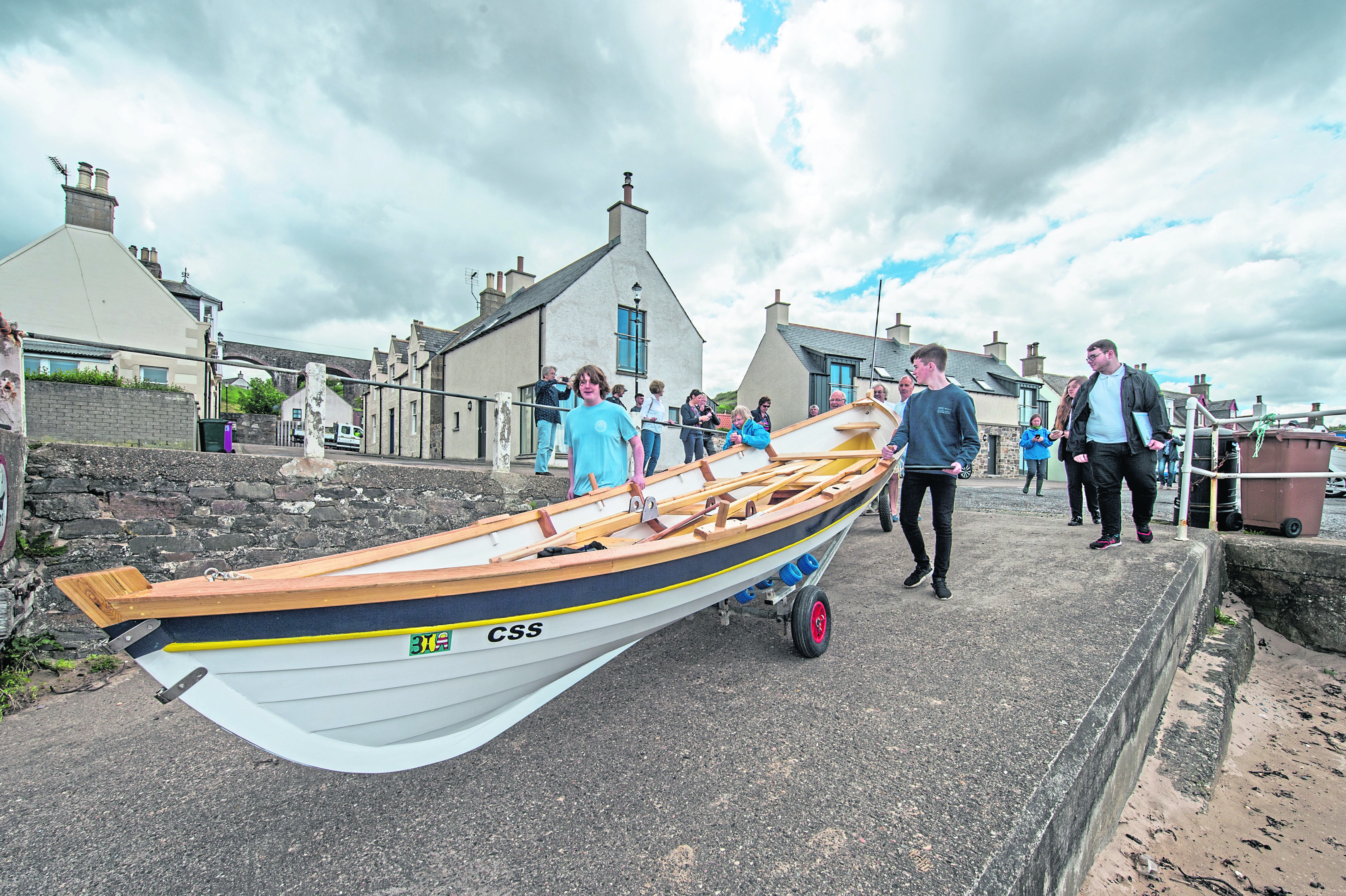 Cullen Sea School launch new skiff that has been built by Buckie High School students in a ceremony at Cullen Harbour last year.