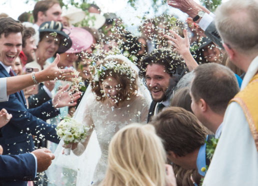 Rose Leslie and Kit Harington leave the church in Kirkton of Rayne (Picture by Jason Hedges)