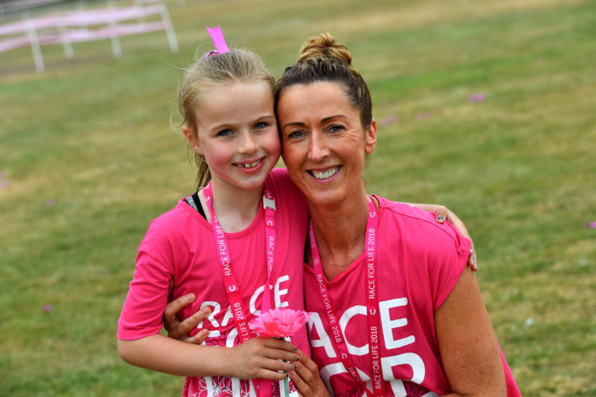Race for Life ; 
At Aberdeen beach in aid of Cancer Research UK.     
Pictured - Ruby and Karen Greenwood.   
Picture by Kami Thomson    10-06-18