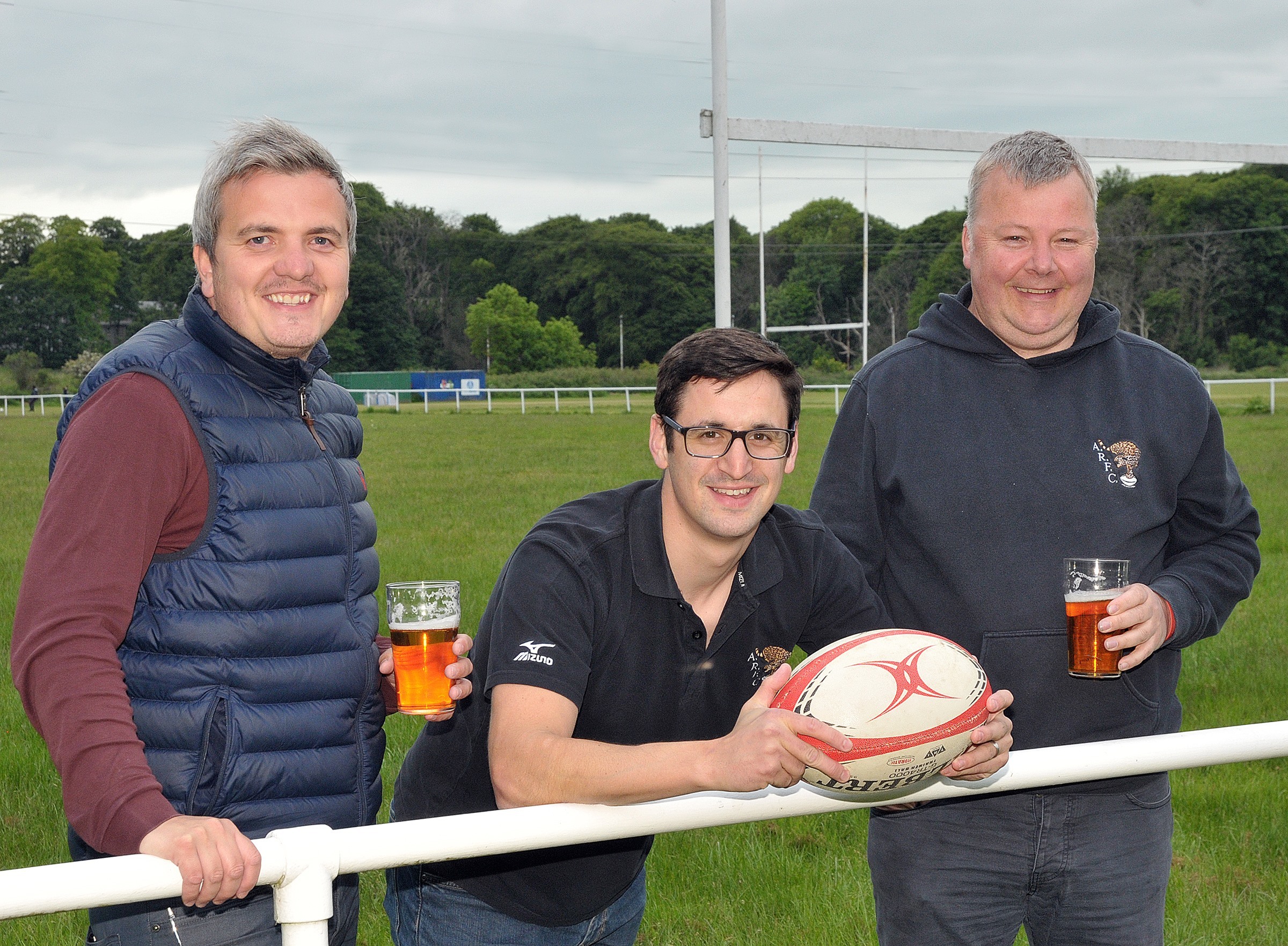 Iain Dougray of ESWL, RugBeer Fest 2018 organiser Michael MacLugash and Aberdeenshire RFC president Colin Bell. Picture by Jim Livingston.