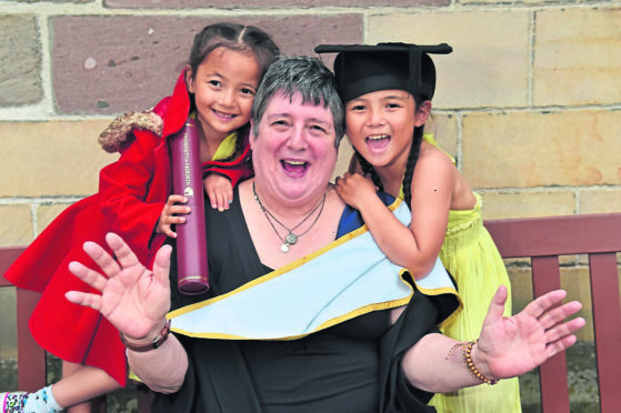 Sheena Blackhall with her granddaughters Winnie and Jessica.