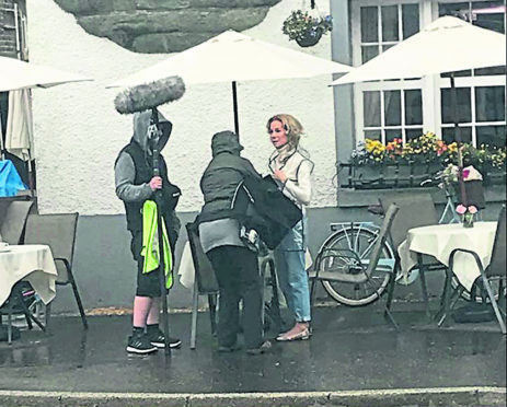 Kathie Lee Gifford filming Love me to Death outside the Stag Hotel in Lochgilphead